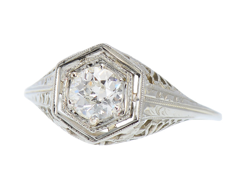 Art Deco Diamond Solitaire Ring - Intricate Filigree
