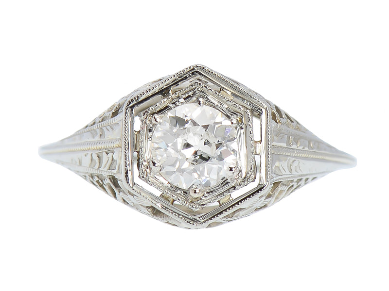Art Deco Diamond Solitaire Ring - Intricate Filigree