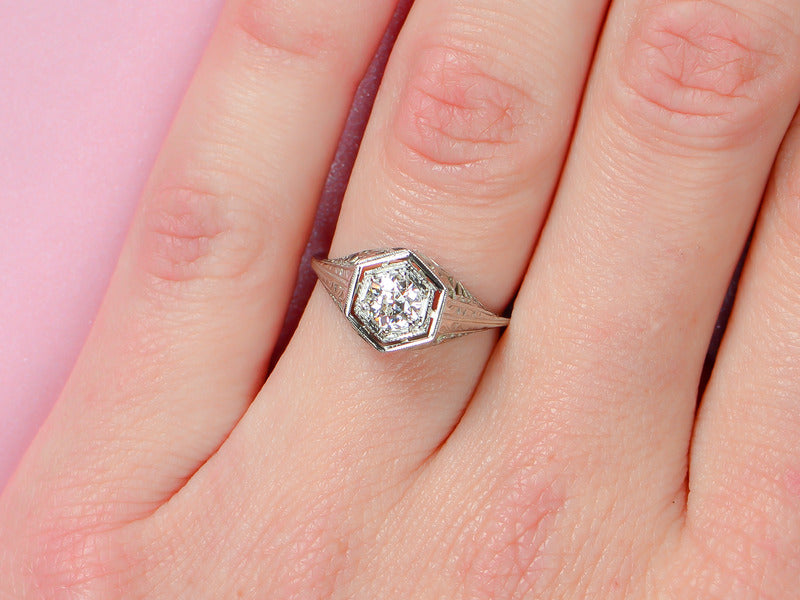 Art Deco Diamond Solitaire Ring - Intricate Filigree