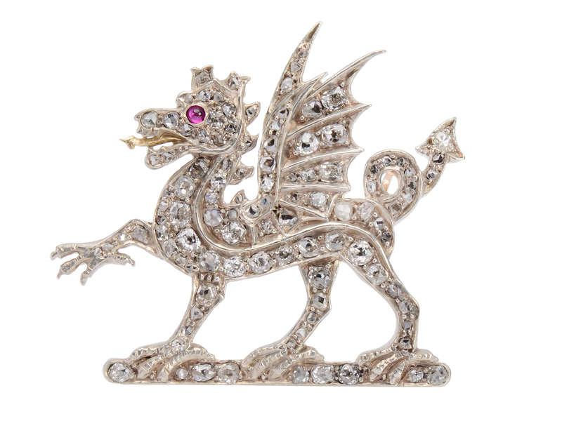 Dazzling Dragon - Antique Diamond Brooch