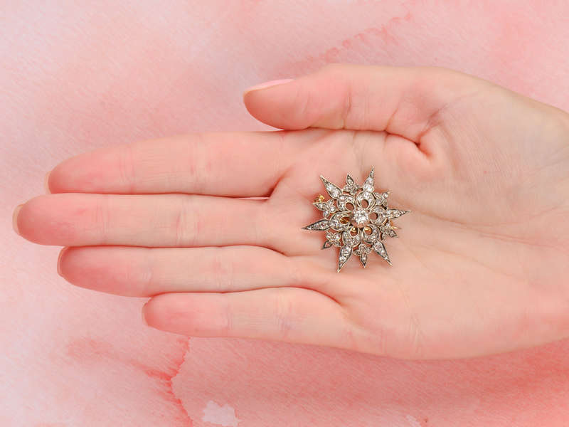 Victorian Diamond Star & Crescent Moon Brooch Pendant
