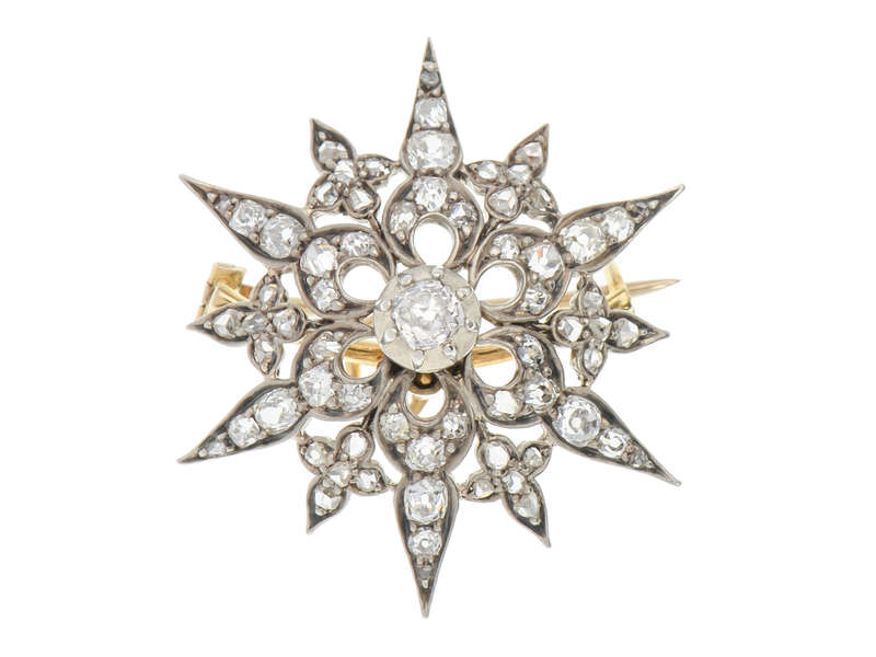 Victorian Diamond Star & Crescent Moon Brooch Pendant