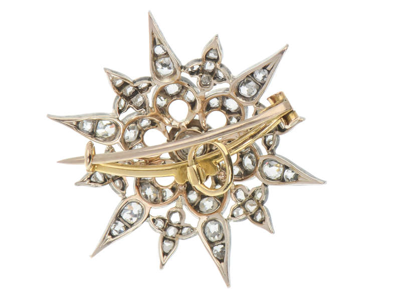 Victorian Diamond Star & Crescent Moon Brooch Pendant