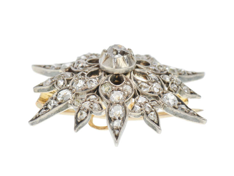 Victorian Diamond Star & Crescent Moon Brooch Pendant
