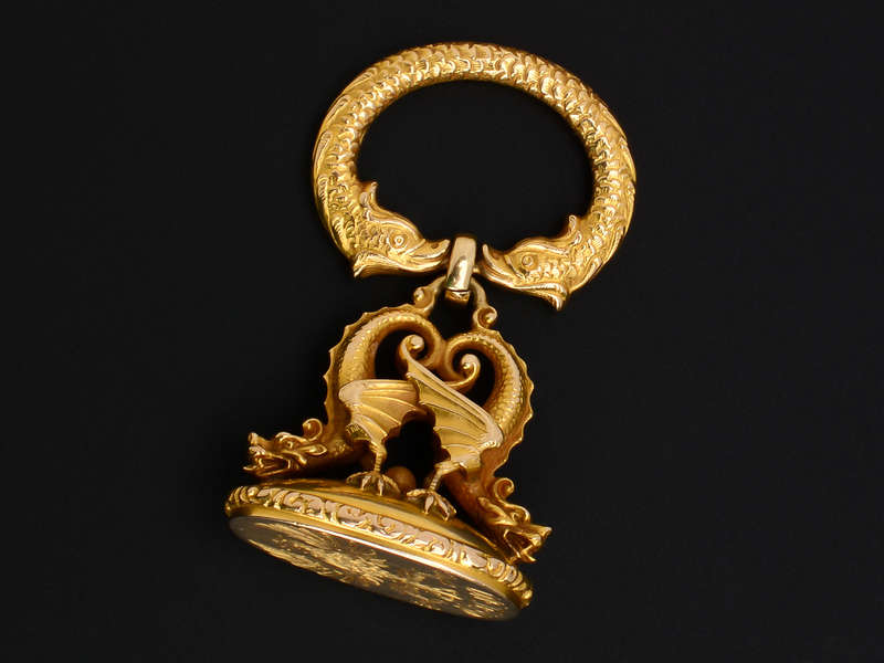 Dragons & Dolphins - Exceptional Gold Fob Pendant