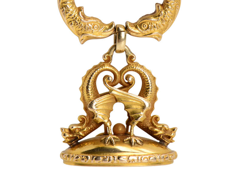 Dragons & Dolphins - Exceptional Gold Fob Pendant