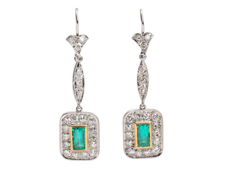 Emerald Diamond Dangle Earrings