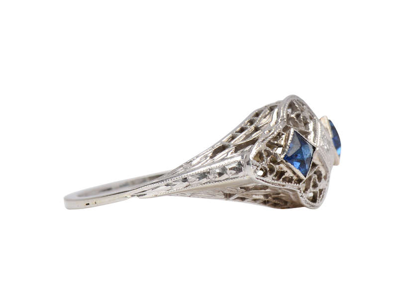 Filigree Finesse - Art Deco Sapphire Diamond Ring