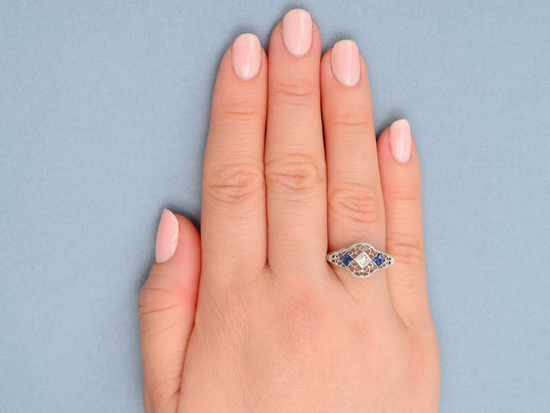Filigree Finesse - Art Deco Sapphire Diamond Ring