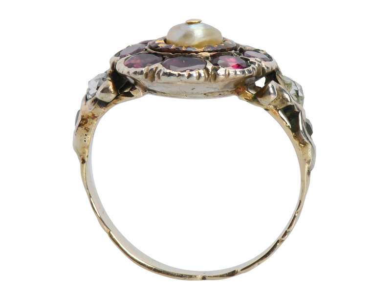 Georgian Garnet Diamond & Natural Pearl Ring