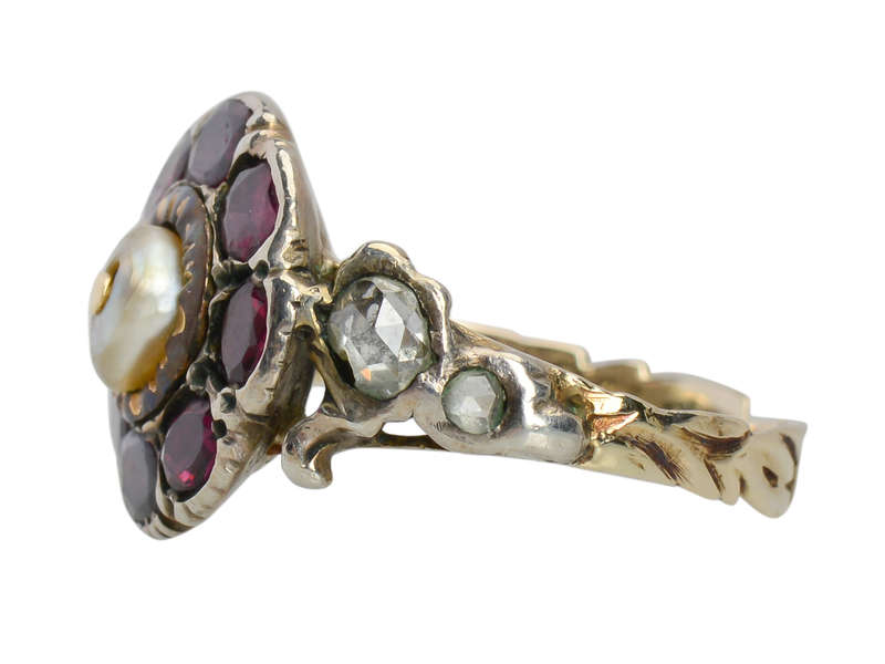Georgian Garnet Diamond & Natural Pearl Ring