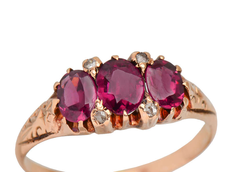 Antique Rhodolite Garnet Diamond Ring