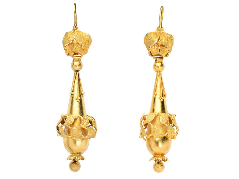Georgian Gold Dangle Torpedo Shaped Earrings
