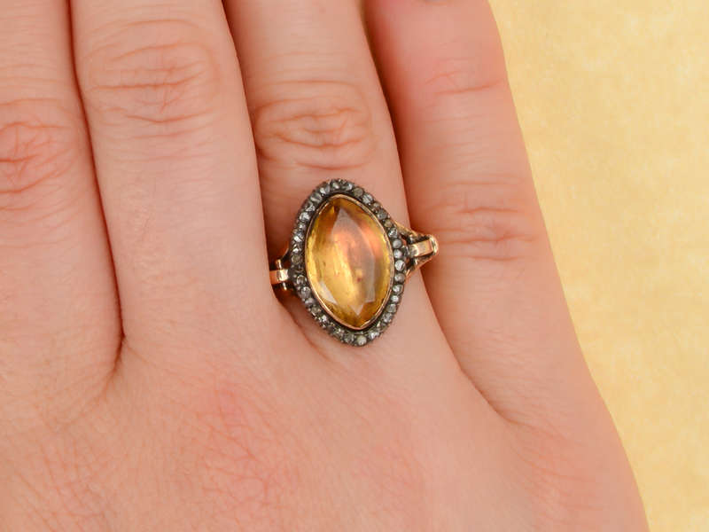 Georgian Foiled Citrine Diamond Ring