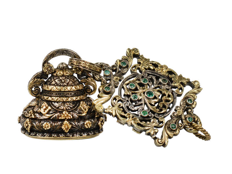 Lavish Emerald, Gold & Silver Georgian Seal Fob