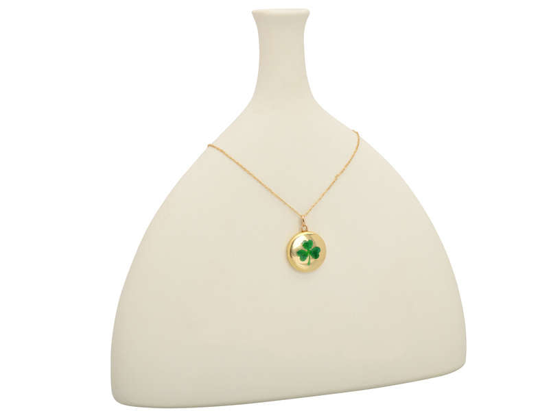 Good Luck! Three Leaf Clover 18k Gold Locket