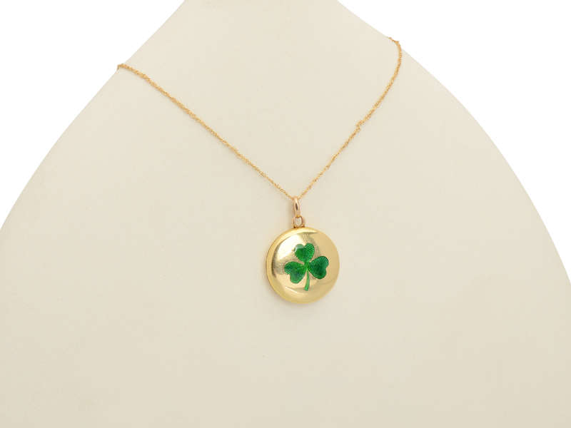 Good Luck! Three Leaf Clover 18k Gold Locket