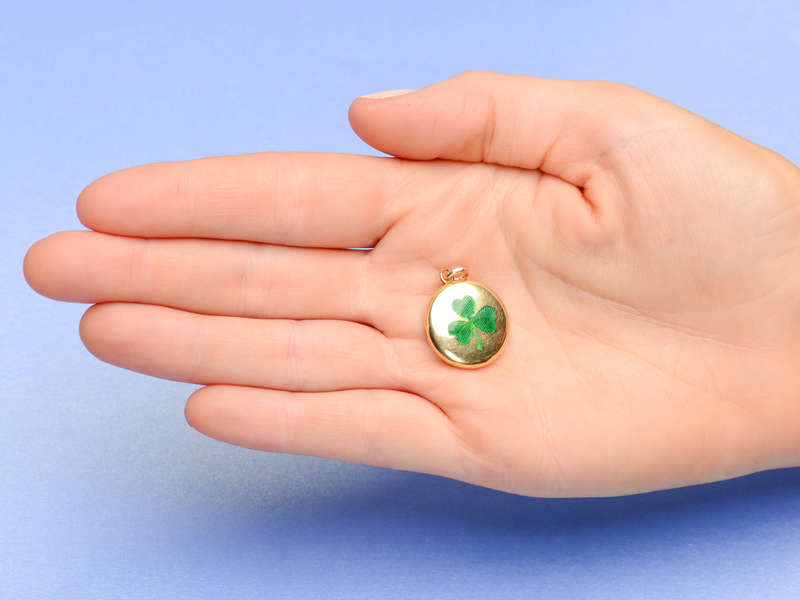 Good Luck! Three Leaf Clover 18k Gold Locket