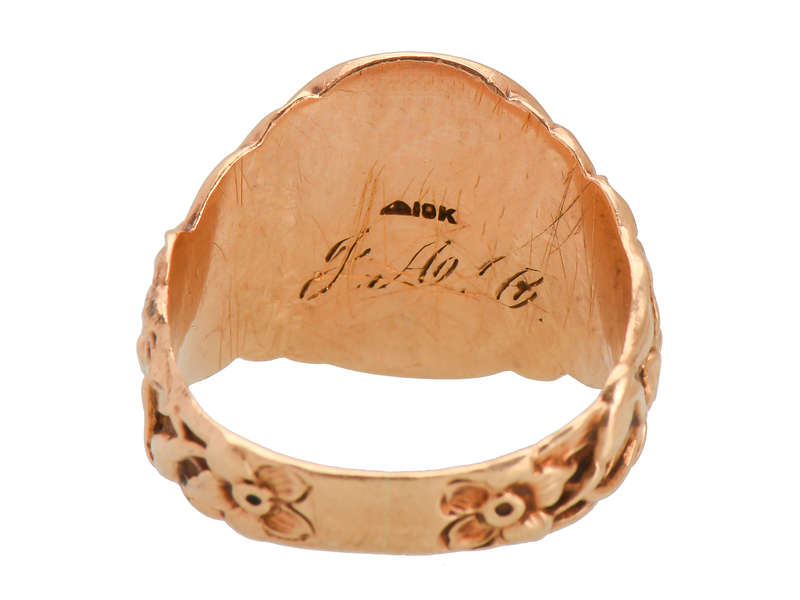 Antique Rose Gold Floral Signet Ring