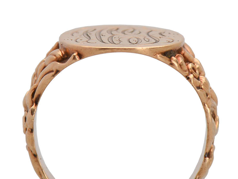 Antique Rose Gold Floral Signet Ring