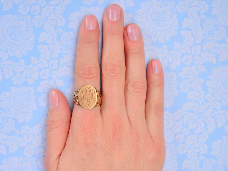 Antique Rose Gold Floral Signet Ring