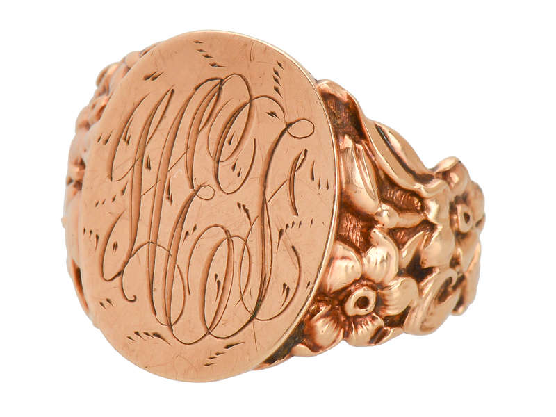 Antique Rose Gold Floral Signet Ring