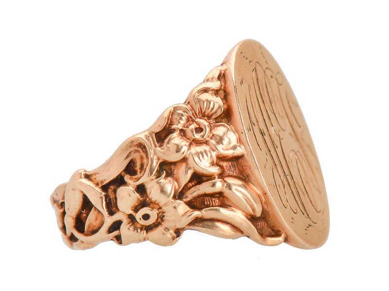 Antique Rose Gold Floral Signet Ring