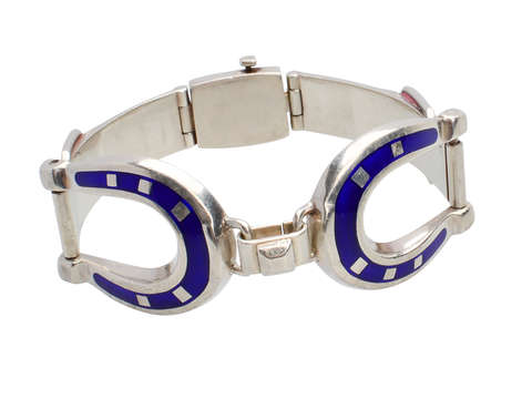Signed Gucci Sterling Enamel Horseshoe Bracelet
