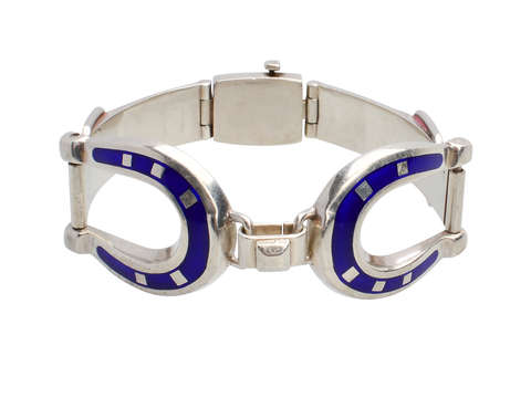 Signed Gucci Sterling Enamel Horseshoe Bracelet