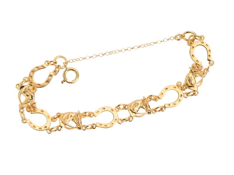Equestrian Horse Head & Horseshoe Gold Bracelet