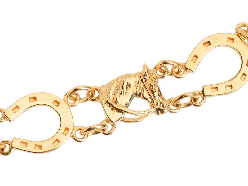 Equestrian Horse Head & Horseshoe Gold Bracelet