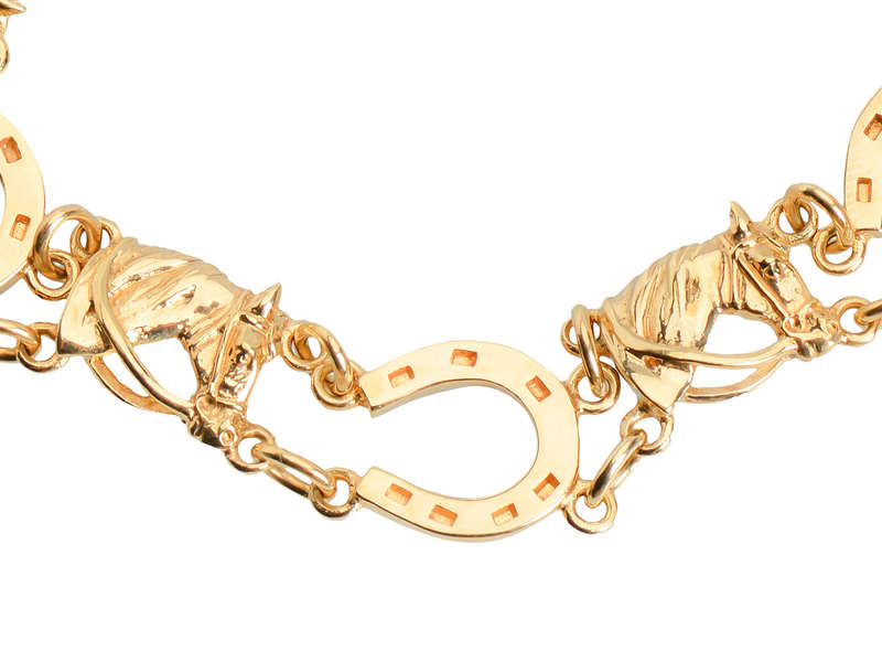 Equestrian Horse Head & Horseshoe Gold Bracelet