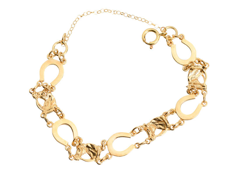 Equestrian Horse Head & Horseshoe Gold Bracelet