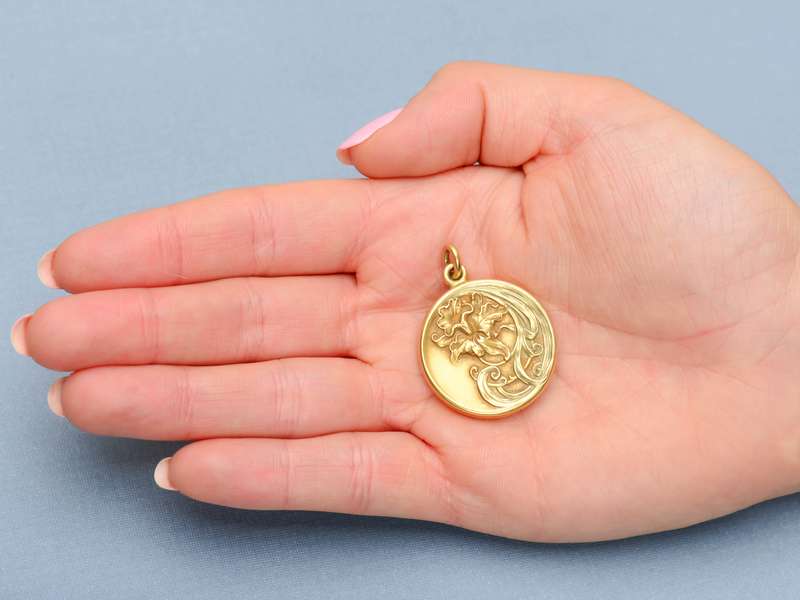 Iris Flower Art Nouveau Gold Locket