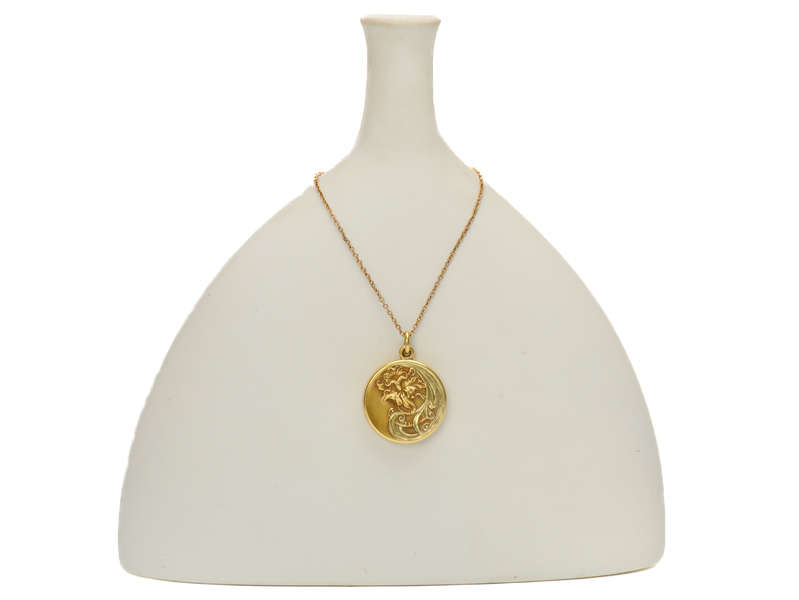 Iris Flower Art Nouveau Gold Locket