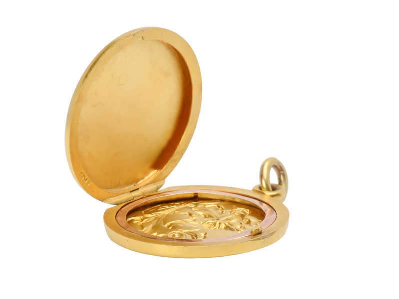 Iris Flower Art Nouveau Gold Locket