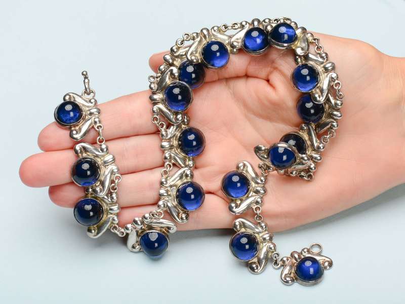 Los Castillo Sterling Silver Blue Glass Necklace & Earrings