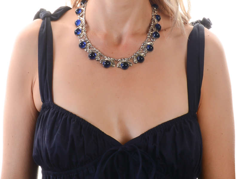 Los Castillo Sterling Silver Blue Glass Necklace & Earrings