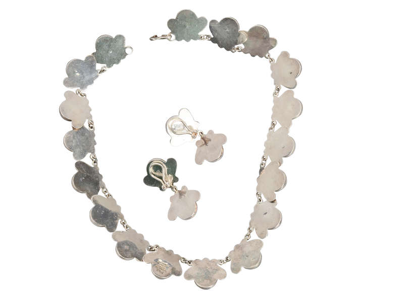 Los Castillo Sterling Silver Blue Glass Necklace & Earrings