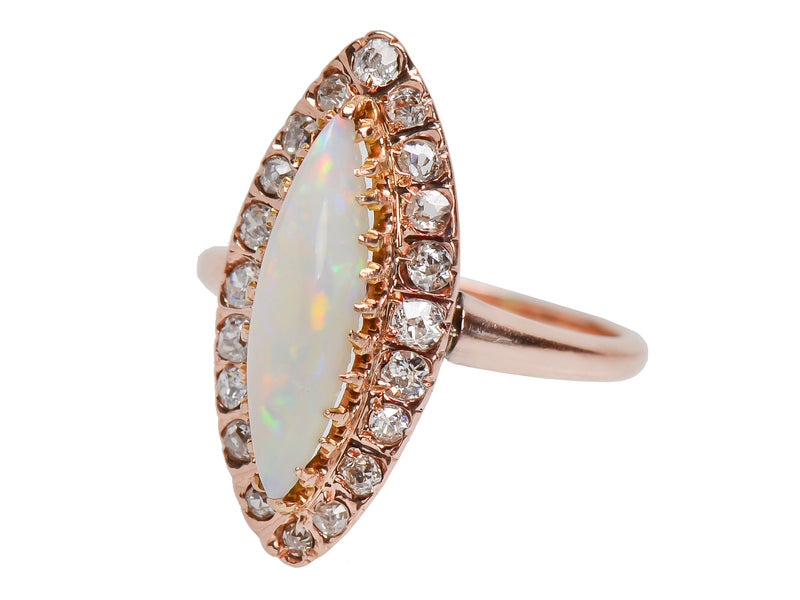 Edwardian Kiss - Opal Diamond Halo Ring