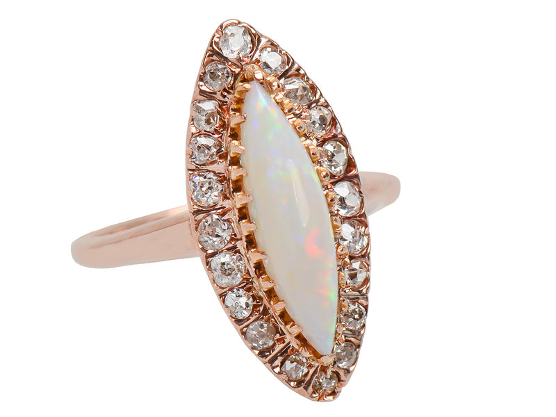 Edwardian Kiss - Opal Diamond Halo Ring