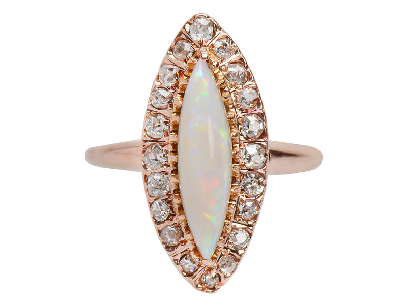 Edwardian Kiss - Opal Diamond Halo Ring