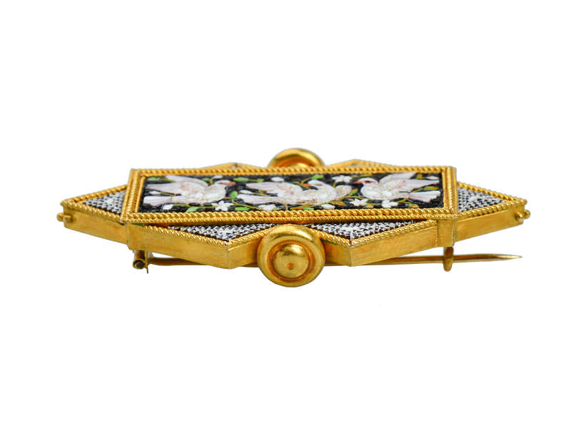 Exceptional Micro Mosaic Brooch of Doves - Original Box