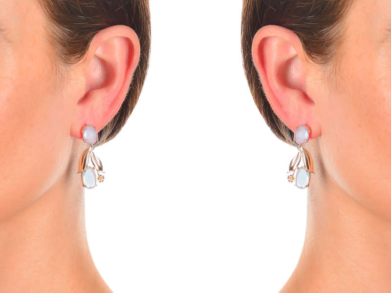 Blue Moonstone Dangle Earrings in Gold