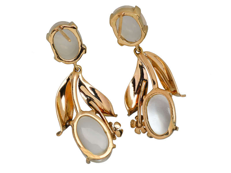 Blue Moonstone Dangle Earrings in Gold