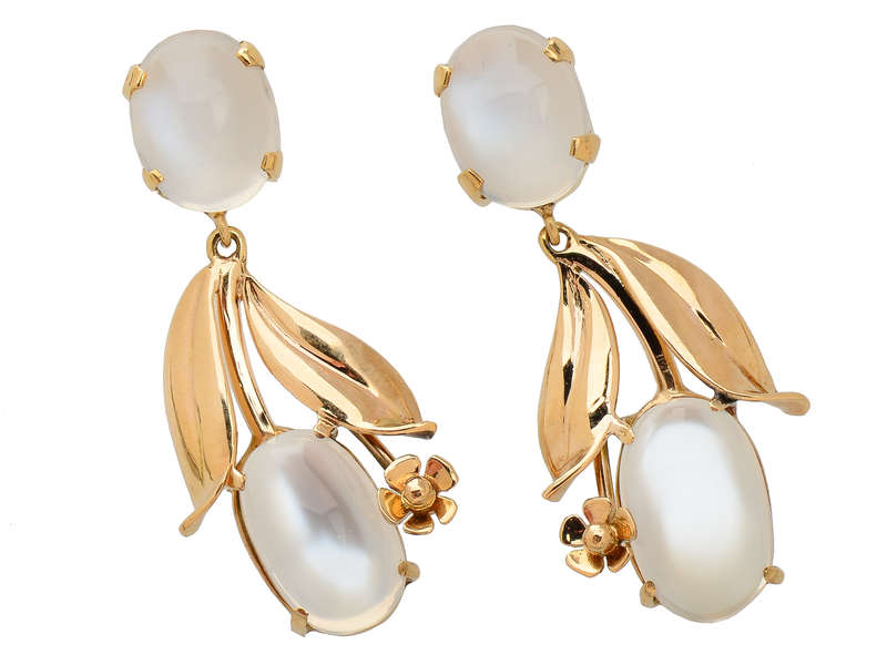 Blue Moonstone Dangle Earrings in Gold