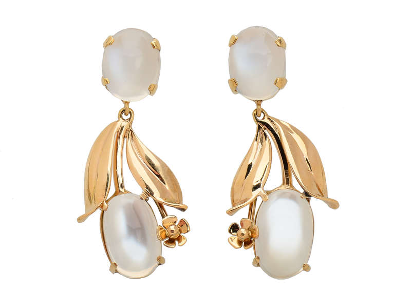 Blue Moonstone Dangle Earrings in Gold