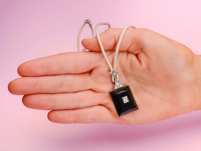Onyx Diamond Art Deco Pendant Necklace
