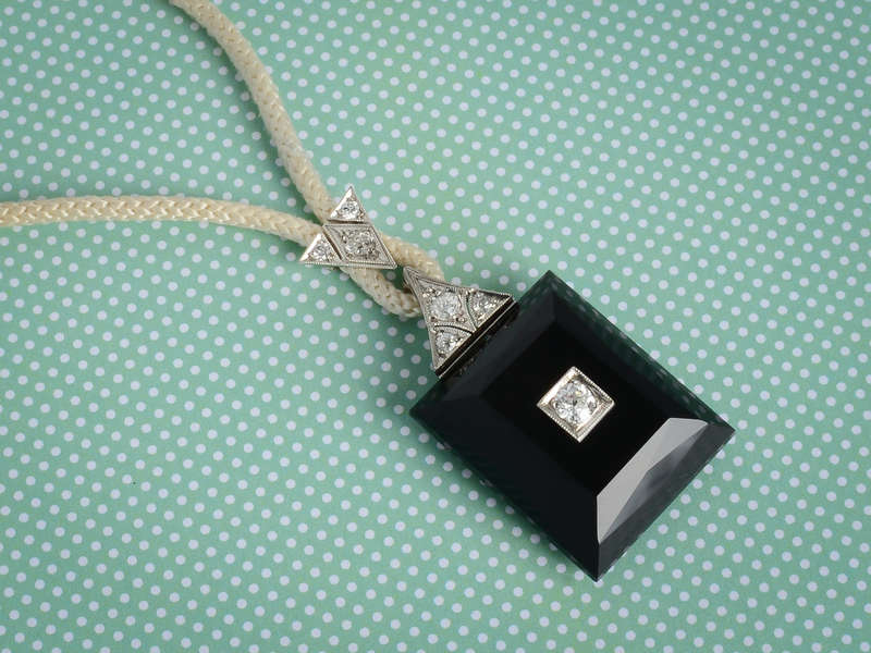 Onyx Diamond Art Deco Pendant Necklace