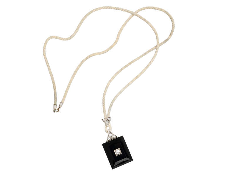 Onyx Diamond Art Deco Pendant Necklace